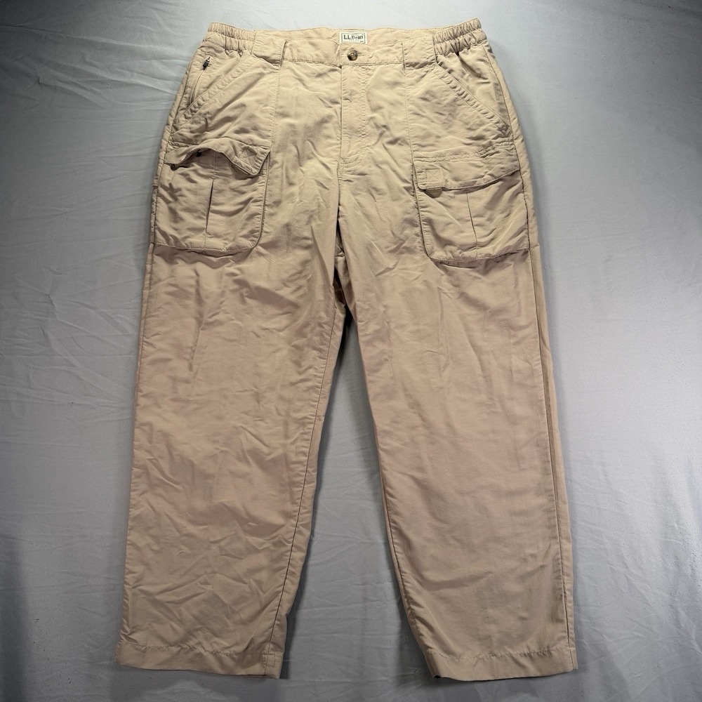 LL Bean Nylon Cargo Pants Mens Large Beige Lightweight Work Outdoor Gorpcore